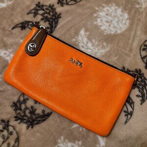 Neon Orange Coach Wallet Clutch